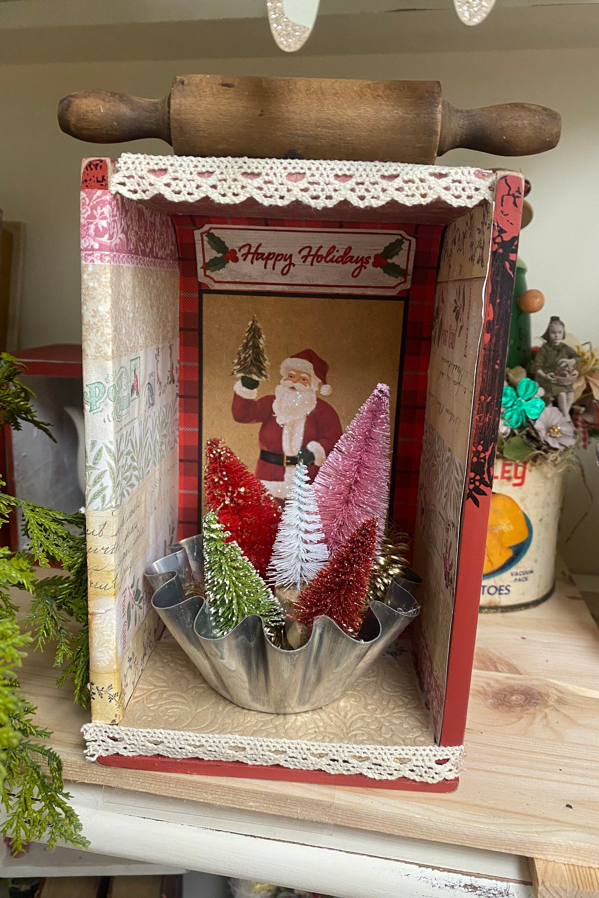 Christmas Shadowbox, Mixed Media Art Box, Found Object Diorama Etsy