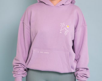 Oversize natural hoodie light purple hand printed organic cotton