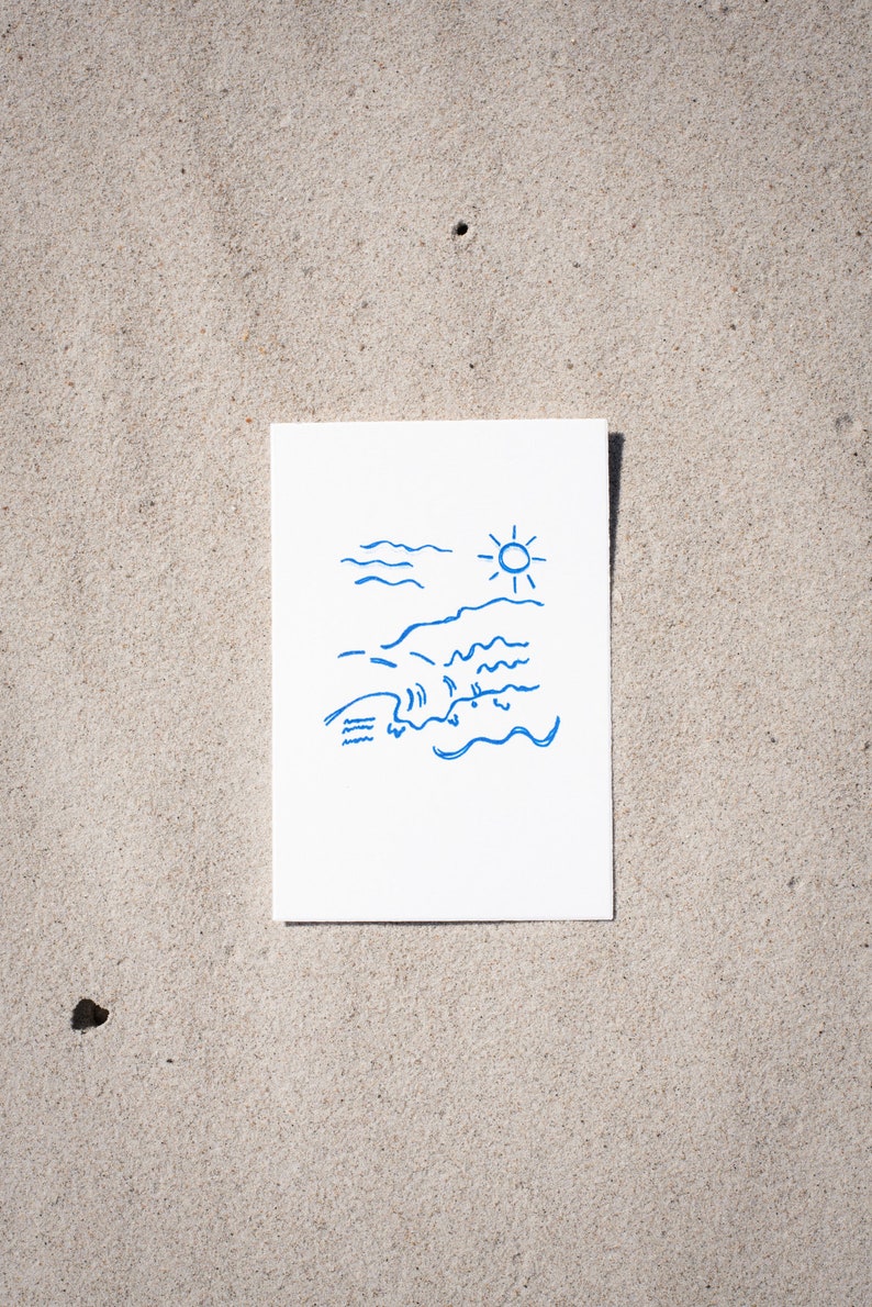 Hand Printed Art Prints Postcards Surferstyle Sea Lovers Nature Salty Mind