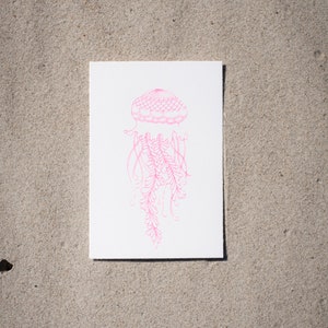 Hand Printed Art Prints Postcards Surferstyle Sea Lovers Nature Qualle pink