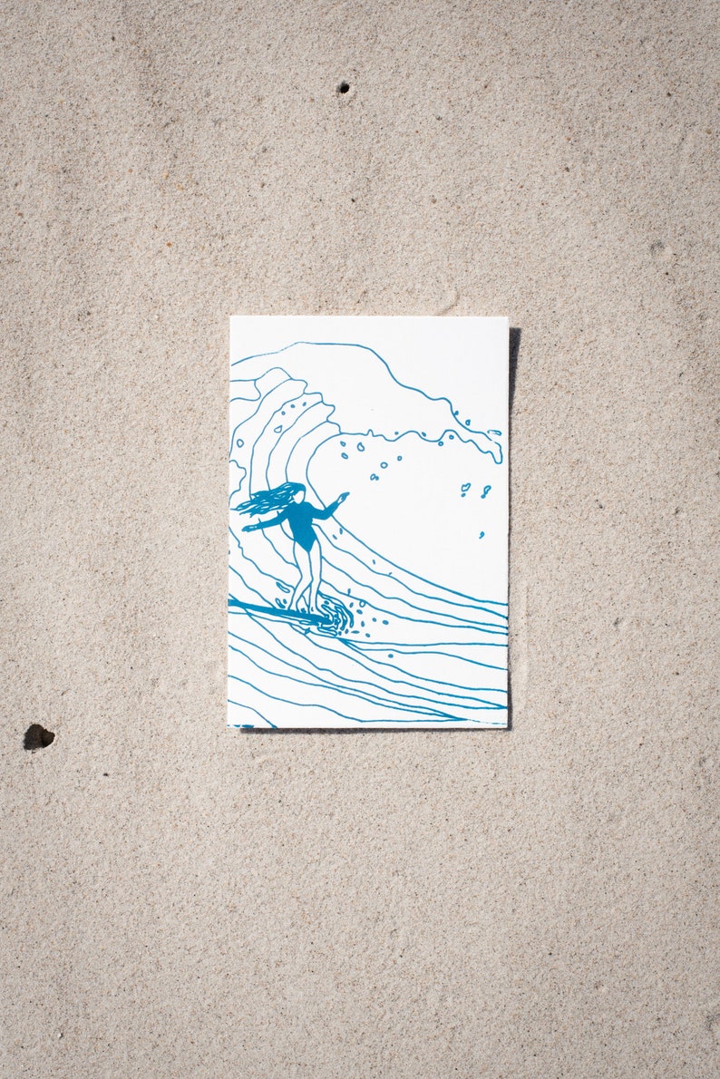 Hand Printed Art Prints Postcards Surferstyle Sea Lovers Nature Surfer Girl