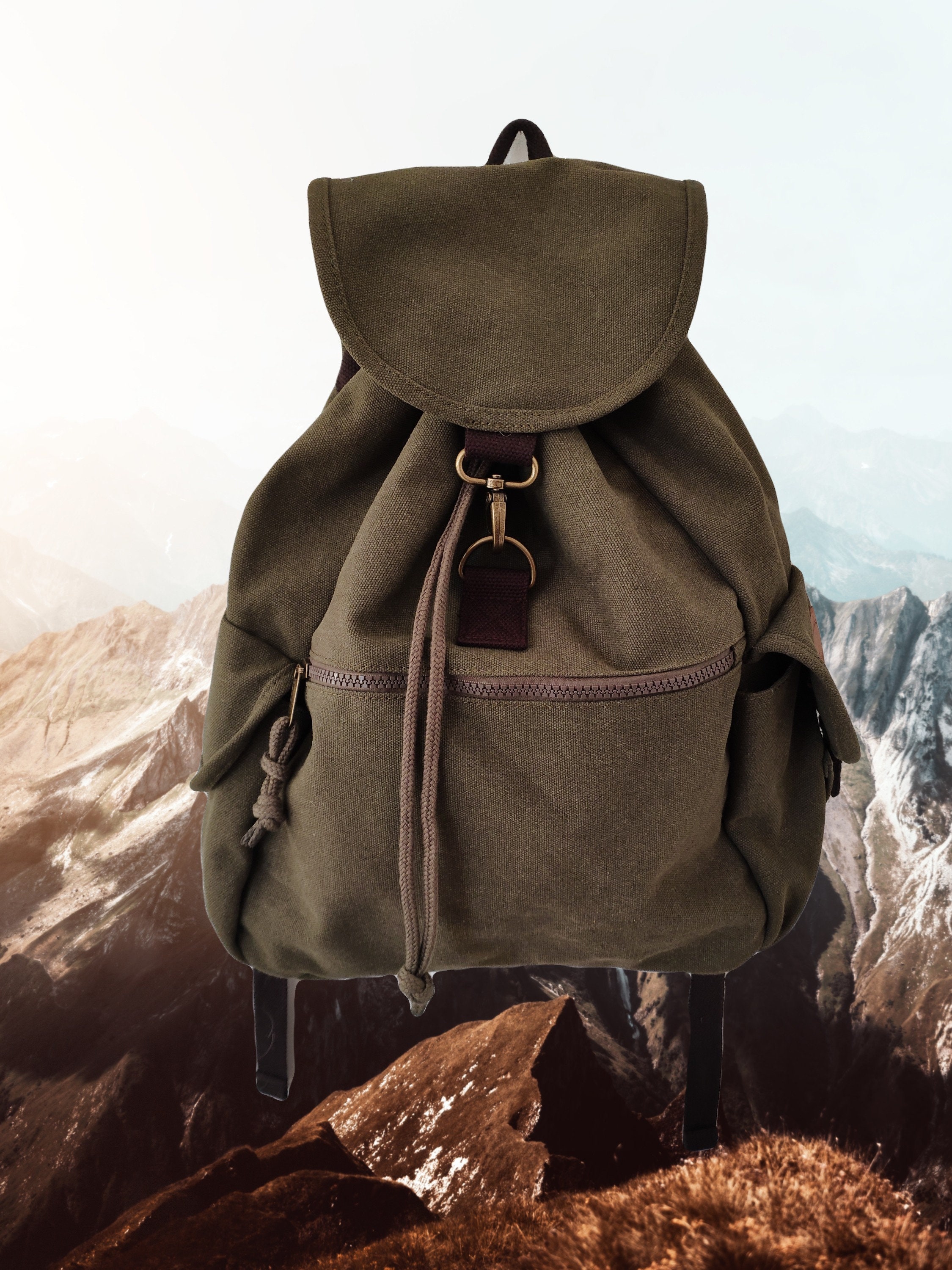 Vintage Organic Canvas Backpack Olive Etsy