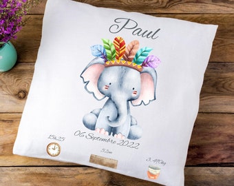 coussin de naissance personnalisé éléphant indien