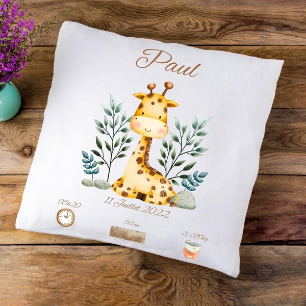 Coussin de naissance personnalisé modèle girafe