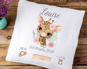 Coussin de naissance personnalisé modèle girafe