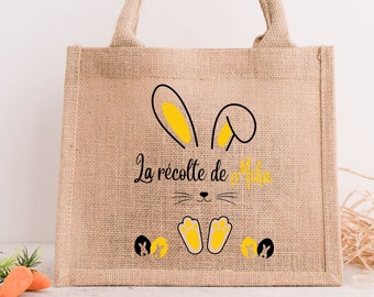 Sac de pâques personnalisé prénom modèle lapin jaune