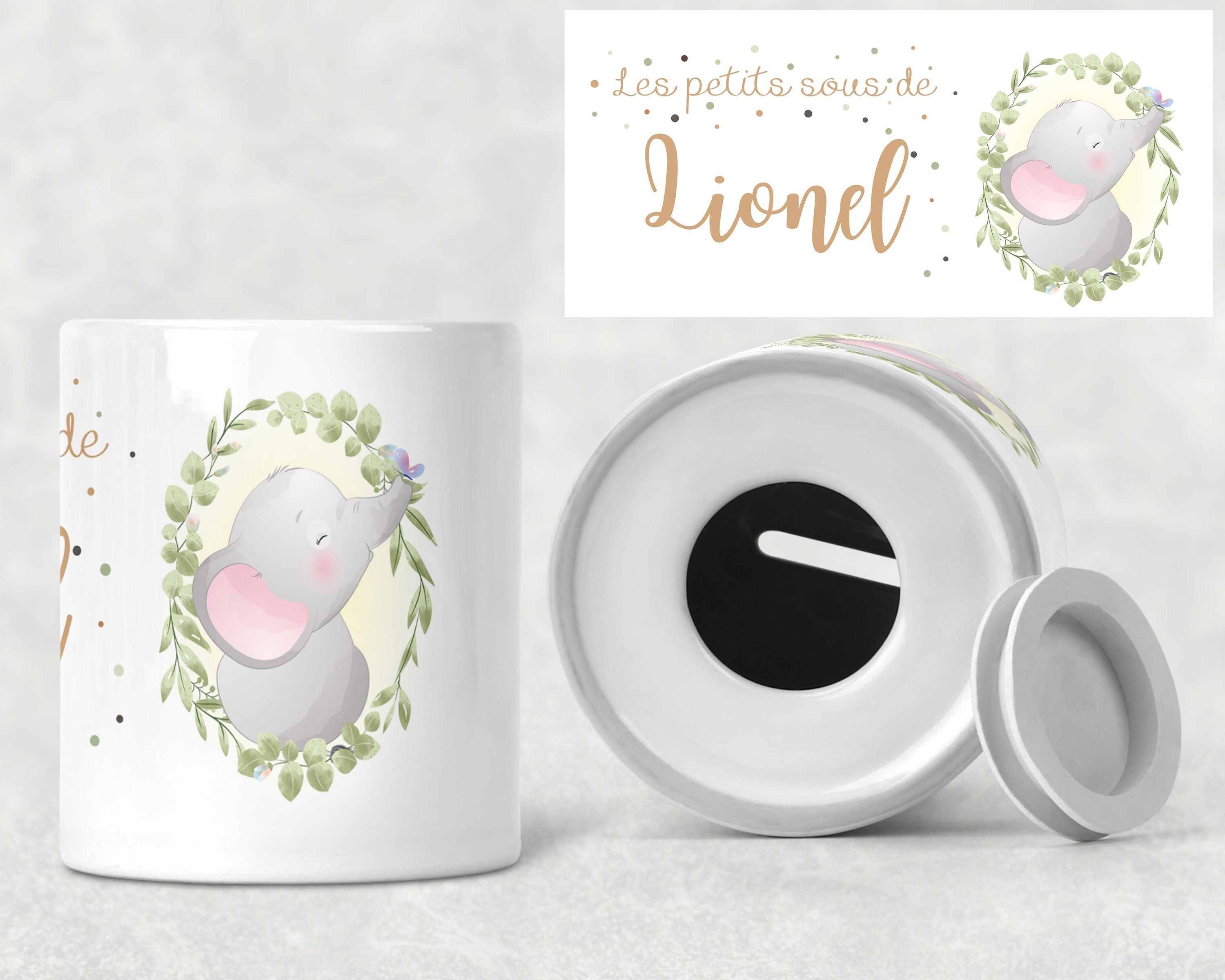 Tirelire Personnalisée avec Prénom Modèle Éléphant