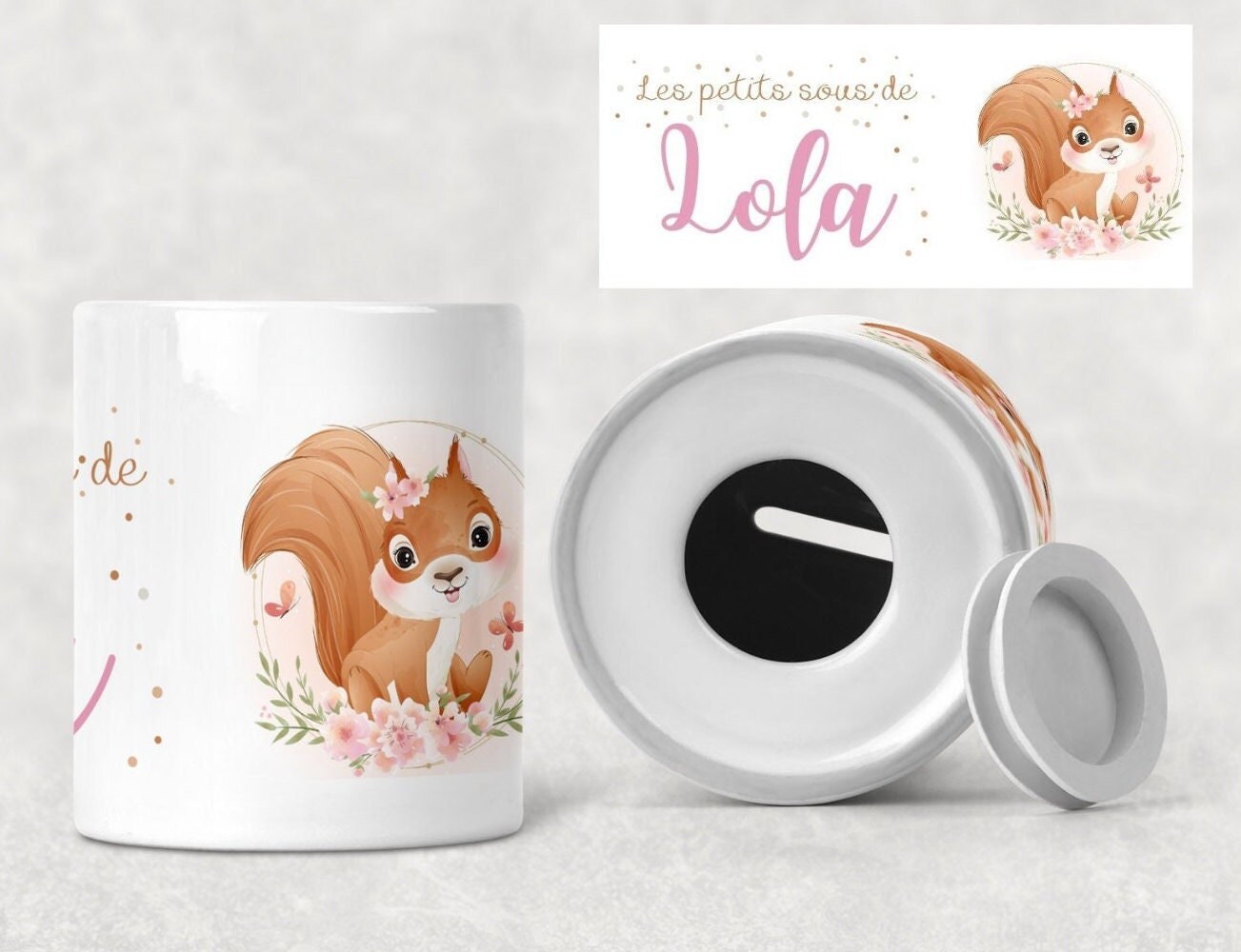 Tirelire Personnalisée avec Prénom Modèle Écureuil