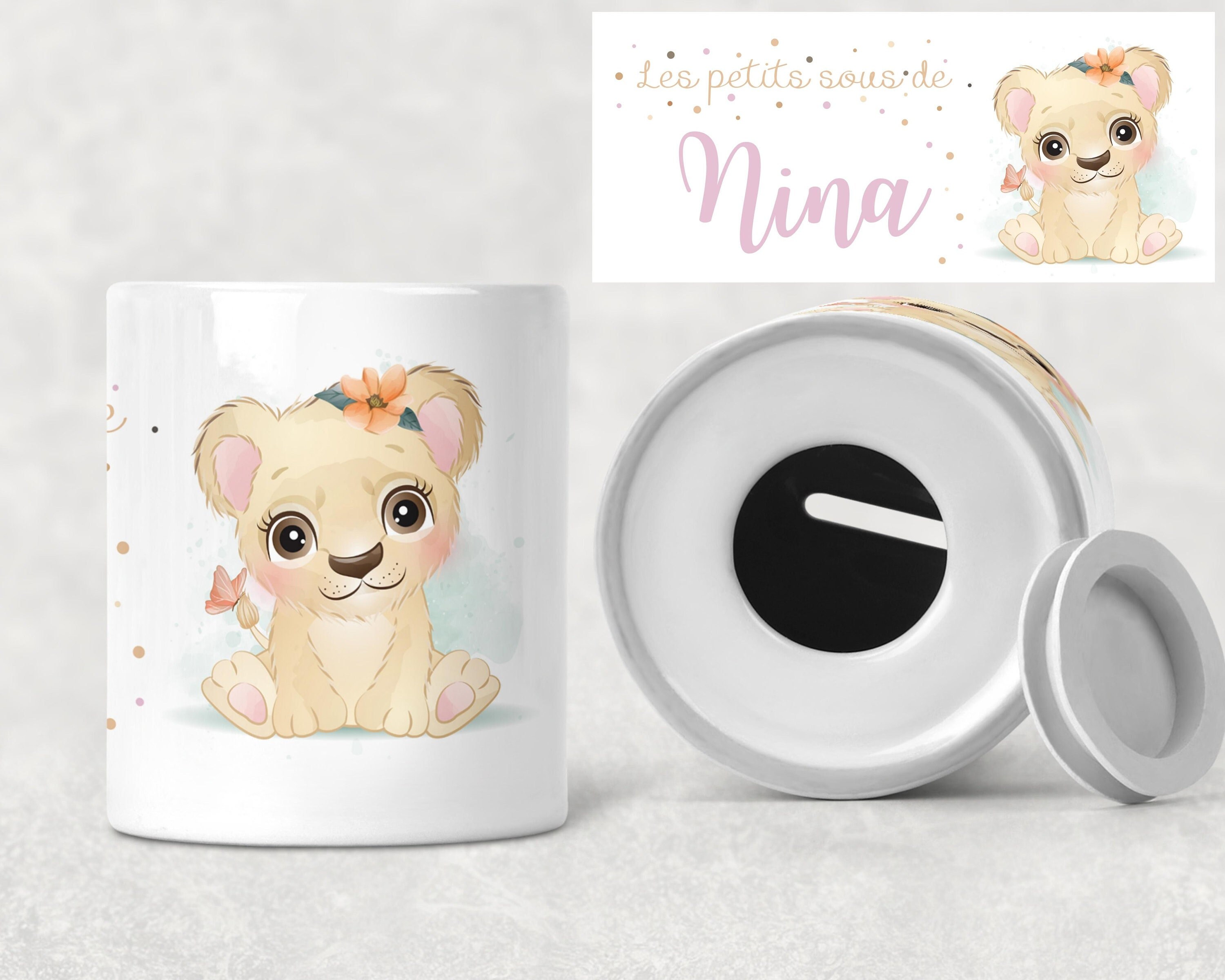Tirelire Personnalisée avec Prénom Modèle Lionceau