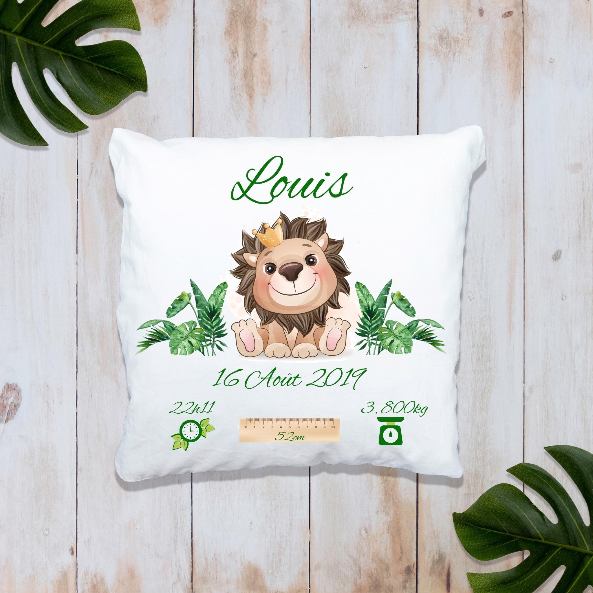 Coussin de Naissance Personnalisé Lion