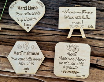 Magnet en bois personnalisé maîtresse, atsem