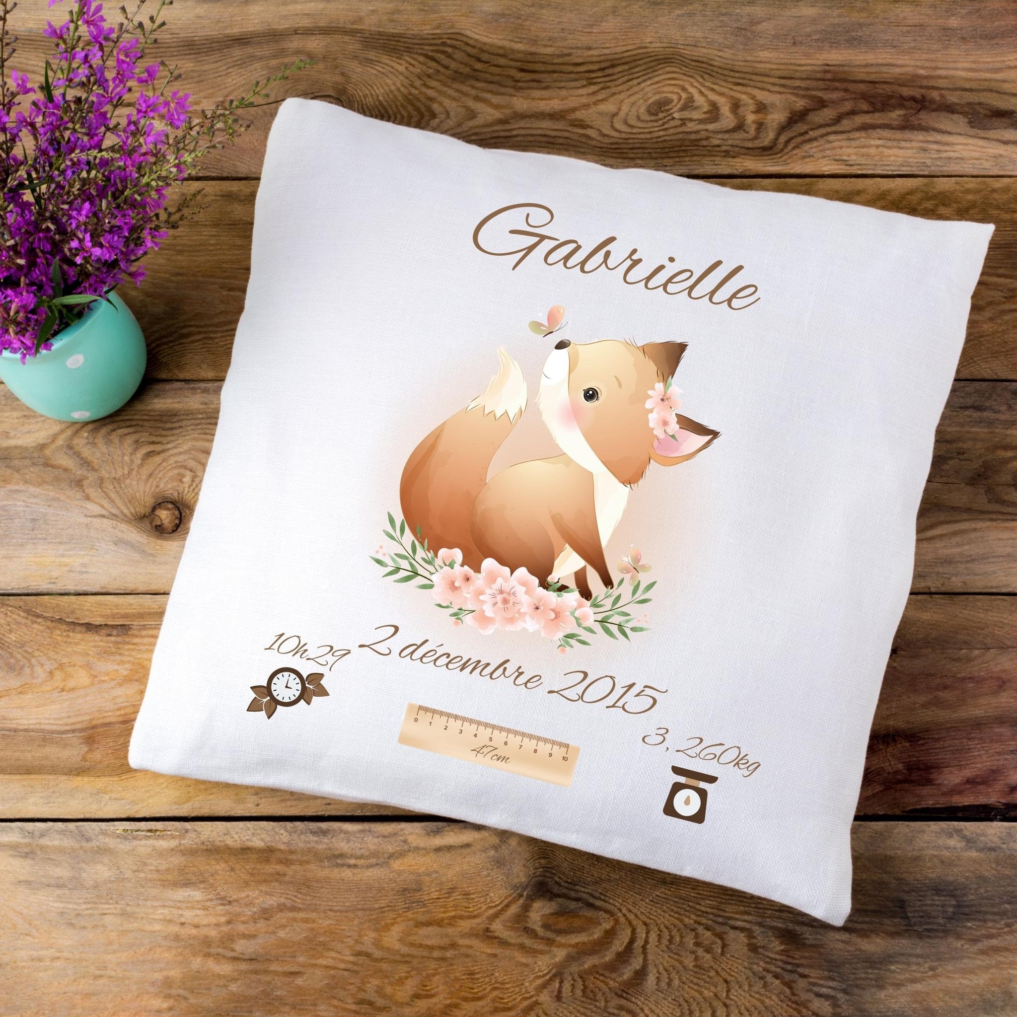 Coussin de Naissance Personnalisé Modèle Renarde