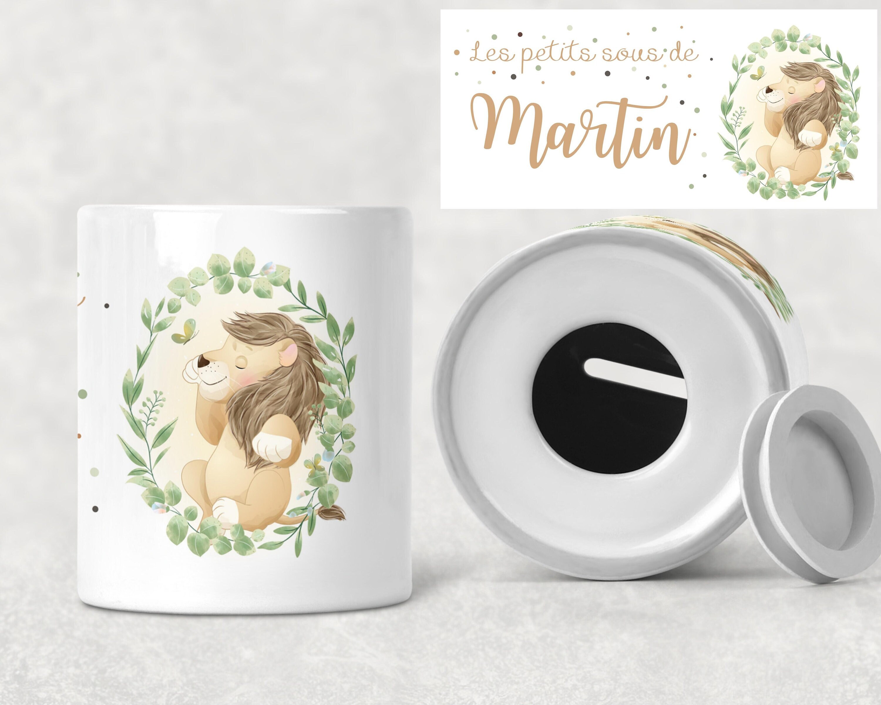 Tirelire Personnalisée avec Prénom Modèle Lion