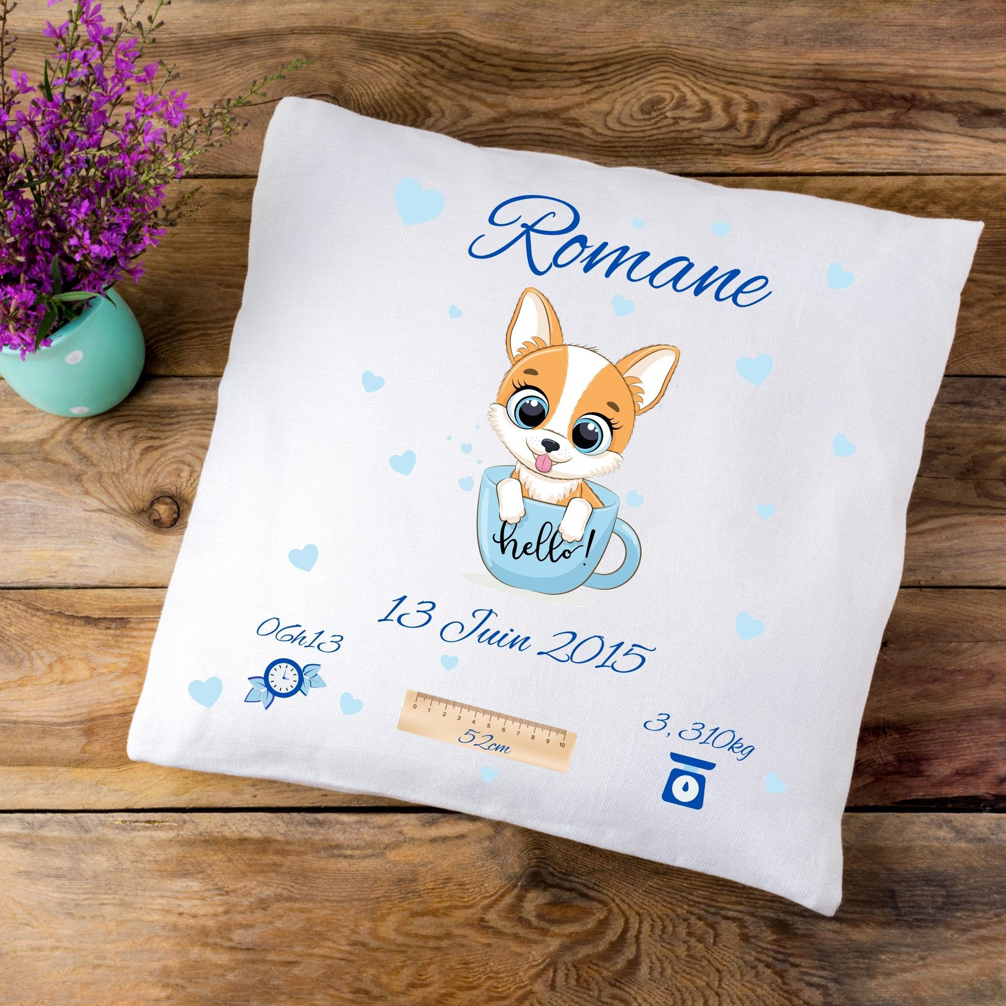 Coussin de Naissance Personnalisé Modèle Chiot