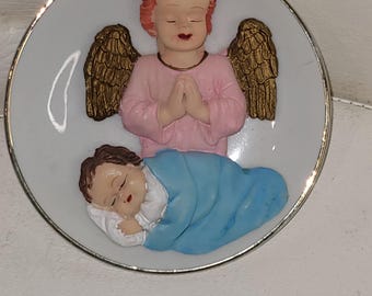 Vintage sitco importing guardian angel ceramic 3D Trinket dish