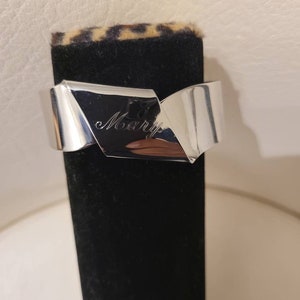 Vintage Trifari Smooth & Textured Silvertone Cuff Bracelet engraved &quot;mary&quot;