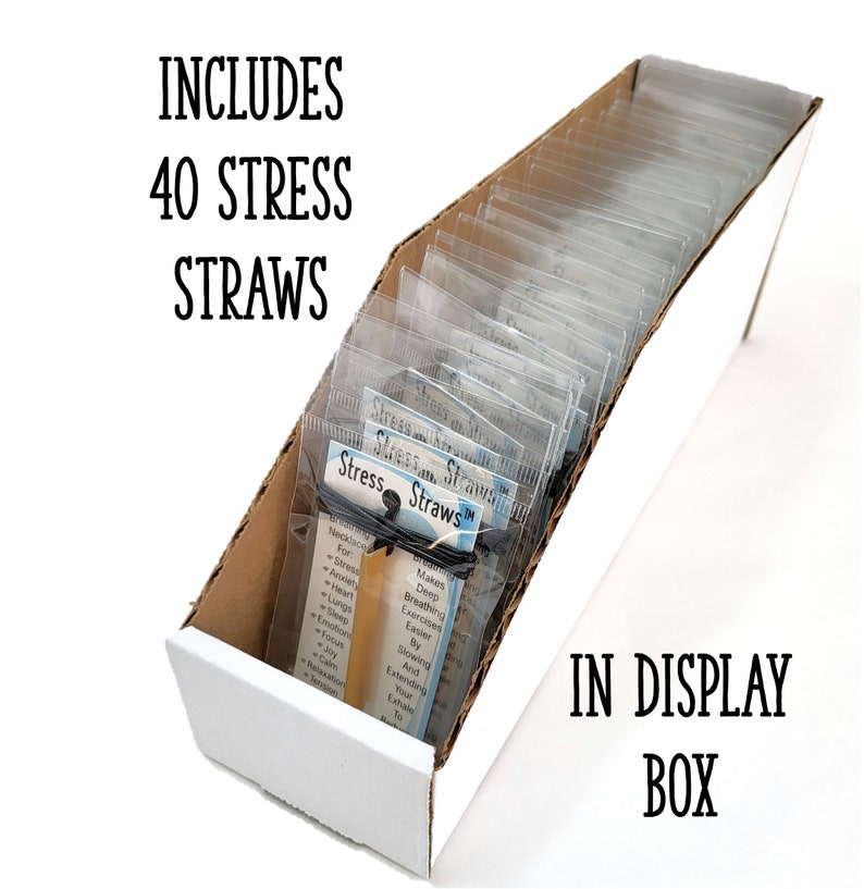 Stress Straws 40-Pack Wholesale Version With Discount Pricing Sealed In Plastic With Display Box-Natural Bamboo Mindful Breathing Necklace image 2