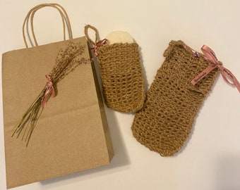 Set Of Two Natural Body Scrubbers - Natural Jute  Exfoliator - Anti-Cellulite Brush-Body Skin Brush Clean & Exfoliate Body in Shower or Bath