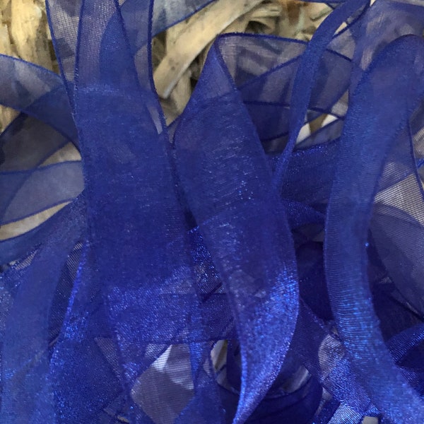 Royal Blue Super Sheer Organza Ribbon, Chiffon Woven Edge Trim, Perfect For Weddings, Gift Wrapping, Sewing, Widths 10, 15, 25 and 40mm