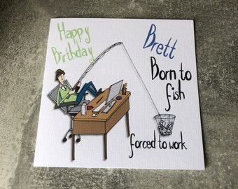 Carte Danniversaire Faite A La Main 3d Decoupage Pecheur Etsy