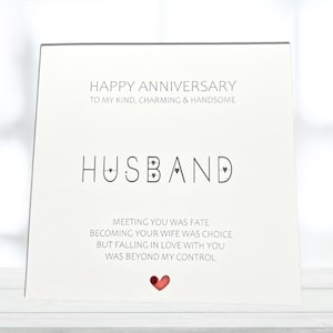 Ehemann Hochzeit Jahrestag Karte - romantische handgemachte Karte mit rotem Herzen personalisiertes oder Standard-Jubiläumsgeschenk für Ihn