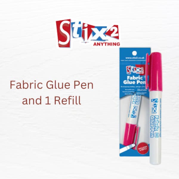 Fabric Glue Pen and Refills Stix2 No need For Pins, For Temporary Holding, Pink Glue Dries Clear, No Sticky Residue, Water Soluble Acid Free