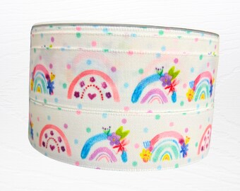 Ruban arc-en-ciel pastel : ruban gros-grain blanc Berisfords pour travaux manuels