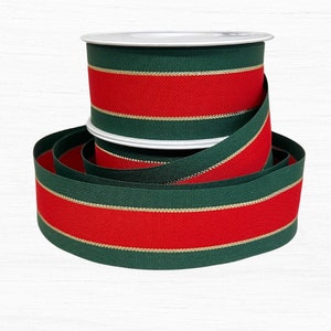 Weihnachtsband mit Scharlachrot, Jägergrün und Goldstreifen, Berisfords Retro Festliches Band Perfekt für Weihnachtskränze und Geschenkverpackungen
