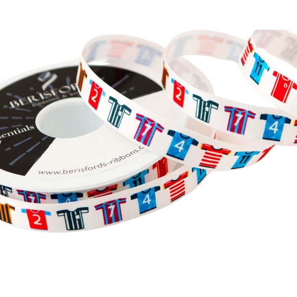 Football Shirt Printed Ribbon By Berisfords, 15mm Wide, 1mtr, 3mtr and 5mtr Lengths