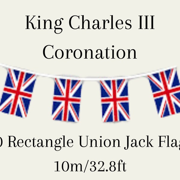 King Charles III Coronation Union Jack Bunting, Street Party Decoration, British Flag, Party Bunting Banner 32.8ft 30 Rectangular Flags s