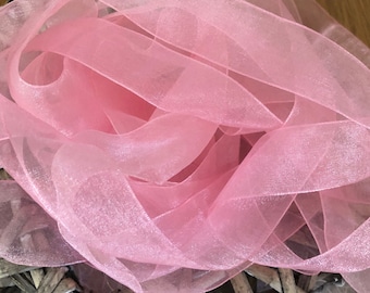 Pink Sheer Organza Ribbon, Berisfords UK, Super Sheer Ribbon, Woven Edge, Various Widths, Sold By The Metre