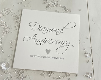 Diamond Wedding Anniversary Card, Handmade Happy 60th Wedding Anniversary, Congratulations 60th Anniversary Card, Diamond Anniversary Card