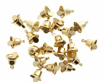 Gouden Liberty Bells voor Kerstmis en feestelijke ambachten, naaien, kaarten maken, huisdecoratie 3 maten beschikbaar 8 mm, 10 mm, 14 mm