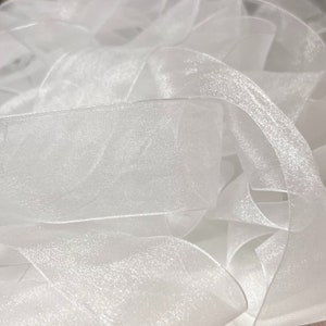 100 Yard Roll - 1.25 Inch Wide Sheer Ribbon With White Satin Stripe - Sold  by the 100-Yard Spool (15-7755-29WHITE)