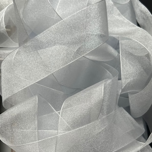 Ruban organza gris argenté, ruban super transparent Berisfords, bord tissé, différentes largeurs et longueurs, mariages, travaux manuels, couture, emballage cadeau