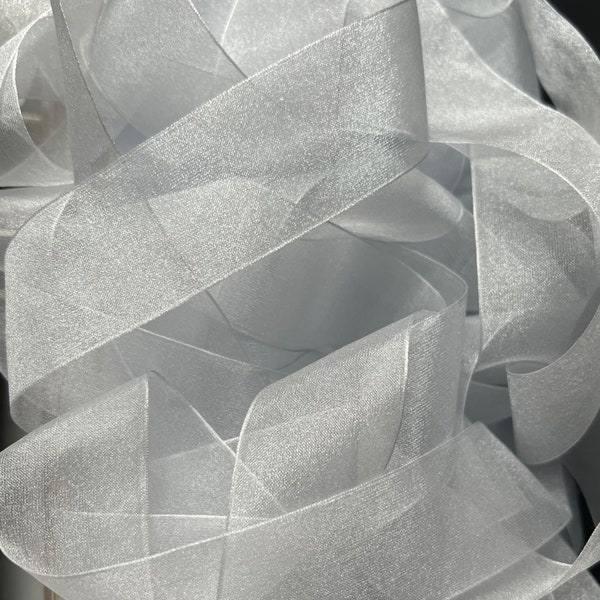 Silver Grey Organza Ribbon, Berisfords Super Sheer Ribbon, Woven Edge, Various Widths and Lengths, Weddings, Crafts, Sewing, Gift Wrapping