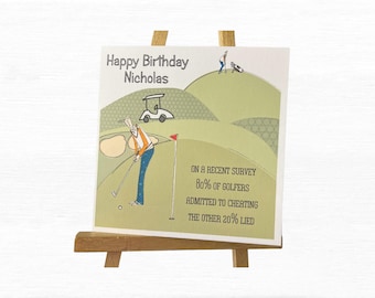 Tarjeta de cumpleaños personalizada con temática de golf, tarjeta divertida hecha a mano para papá, esposo, hijo o amigo.