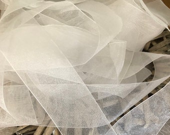 Bridal White Sheer Organza Ribbon, Berisfords UK, Super Sheer Ribbon, Woven Edge, Various Widths, Sold By The Metre