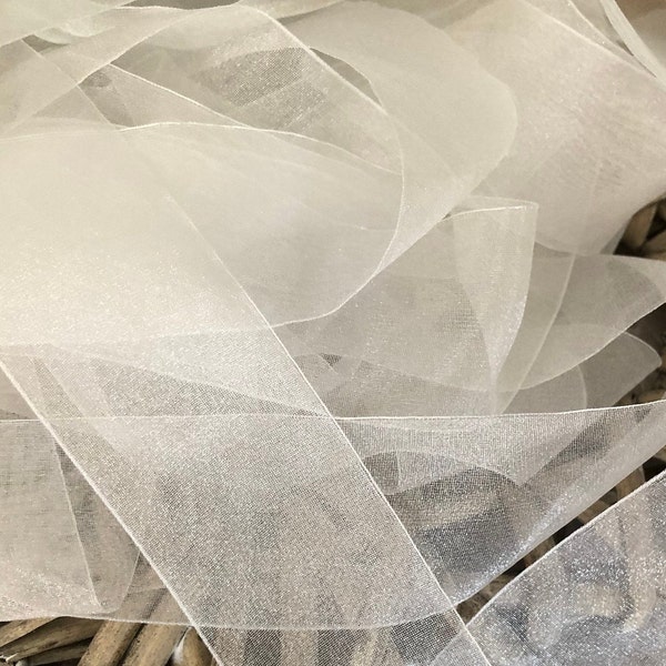 Ruban d'organza transparent blanc nuptiale, Berisfords UK, ruban super transparent, bord tissé, différentes largeurs, vendu au mètre
