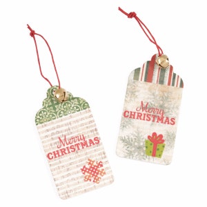 Étiquettes cadeau Joyeux Noël en bois, décorations en bois avec grelots dorés, 2 étiquettes en bois par paquet