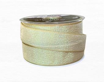 Cinta iridiscente, ribete de poliéster dorado de doble cara en anchos de 7 mm a 25 mm.