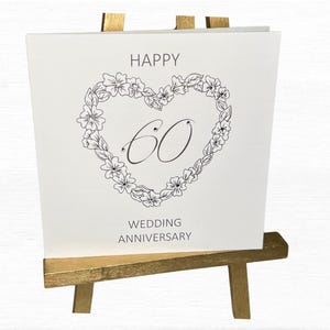 Carte d'anniversaire de mariage 60e diamant, carte d'anniversaire de mariage 60e mariage faite main finie à la main avec strass, cadeau souvenir de luxe