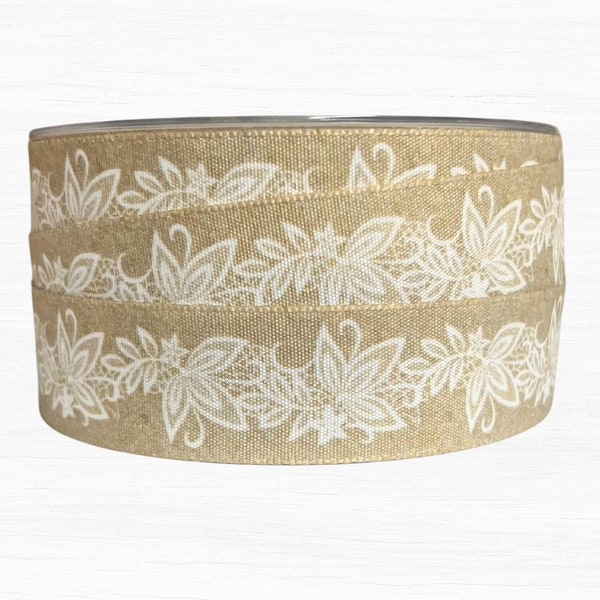 Rustic Lace Print Ribbon by Berisfords, Shabby Chic Themed Ribbon, 15mm and 25mm Wide, 1mtr, 3mtr and 5mtr Lengths