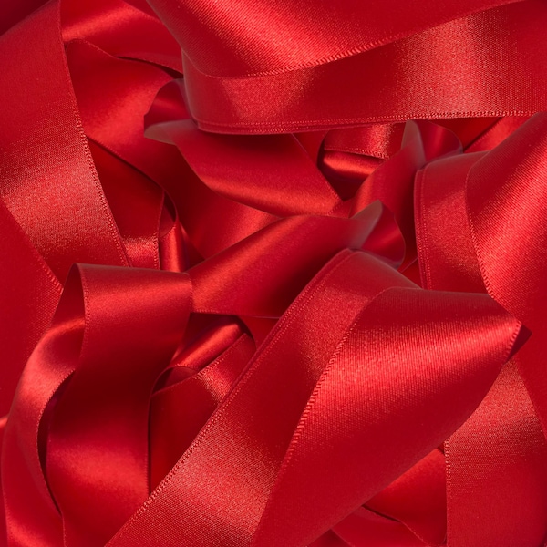 Red Double Faced Satin Ribbon with Woven Edge by Berisfords UK, Silky and Stylish, Available  in a Variety of Widths and Lengths