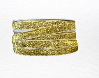 Gold Velvet Glitter Ribbon, 10mm Sparkling Metallic Trim, Christmas Crafts, Gift Wrapping, Bows and Cardmaking