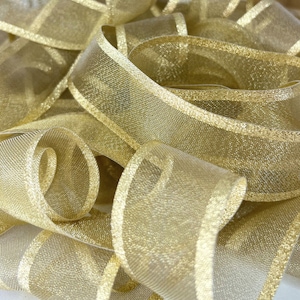 Goldschimmerndes durchsichtiges Band mit metallischem Glanzrand, Glitzereffekt, 25 und 40 mm breit, ideal für alle Arten von DIY-Handwerksprojekten