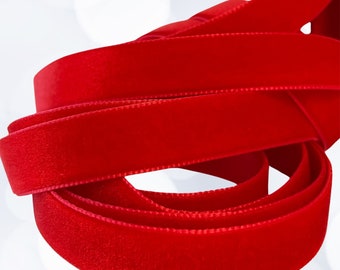 Red Velvet Ribbon By Berisfords UK, Premium Quality 9mm and 16mm Wide, Neat Edge, Perfect for All Crafts, Christmas, Weddings, Gift Wrap