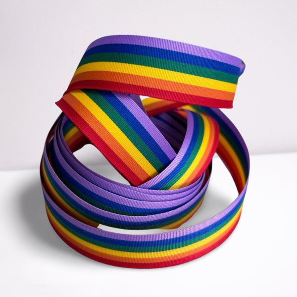 Grosgrain Rainbow Ribbon, Double Sided Striped Rainbow Ribbon By Berisfords UK, Widths 15mm and 25mm