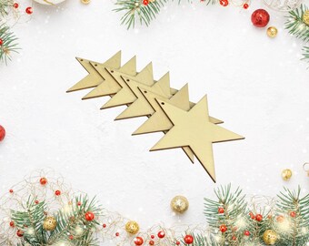 Stelle in legno da 4", decorazione natalizia fai da te, etichetta da appendere, confezione da 6