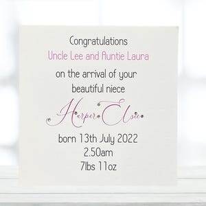 Carte de naissance personnalisée pour tante et oncle - Cadeau de félicitations pour la nouvelle nièce - Faire-part de naissance fait main